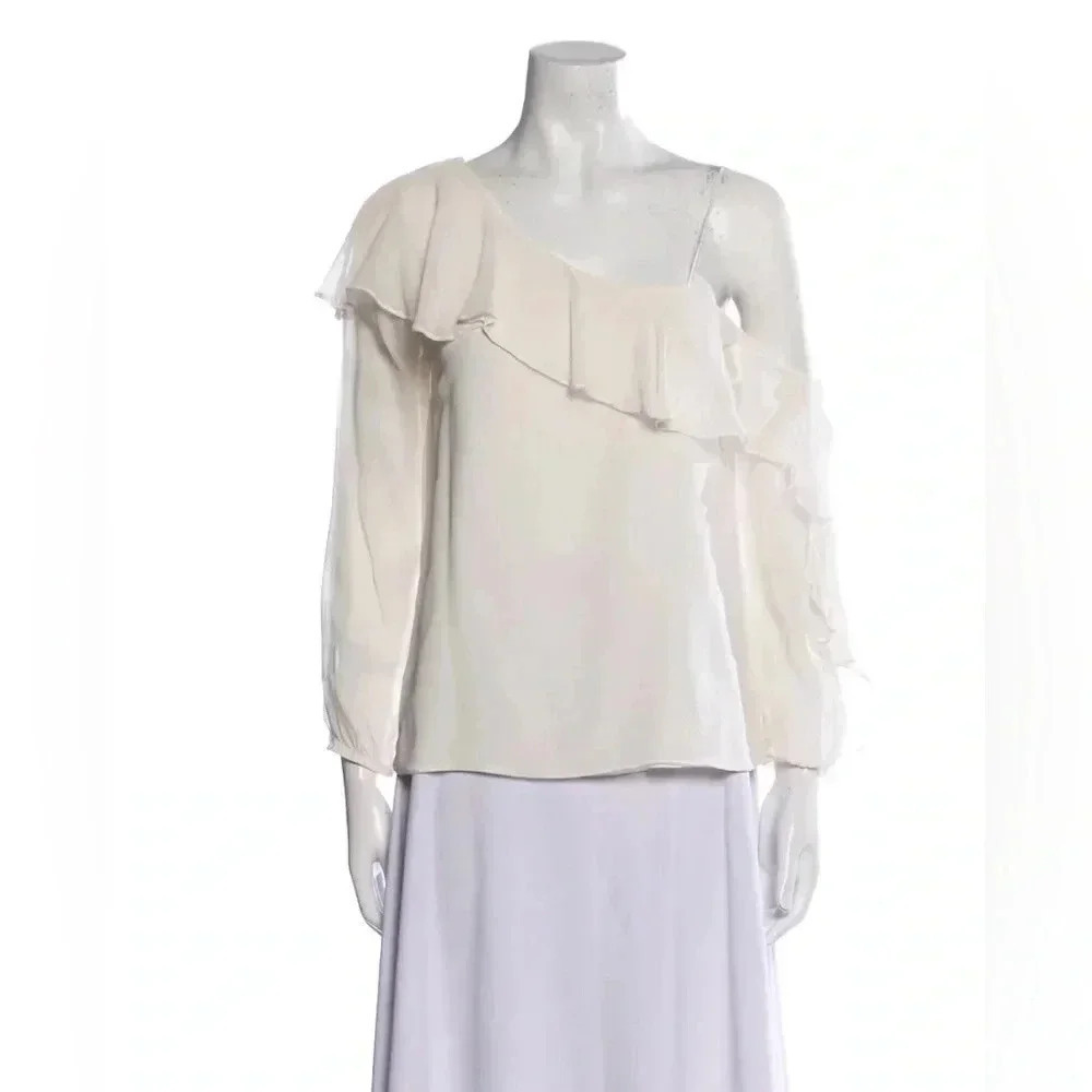 HAUTE HIPPIE Silk White Off The Shoulder Blouse / Size Medium /